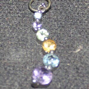 Sterling Silver Crystal Purple Blue Yellow Blue Purple Stones Pendant